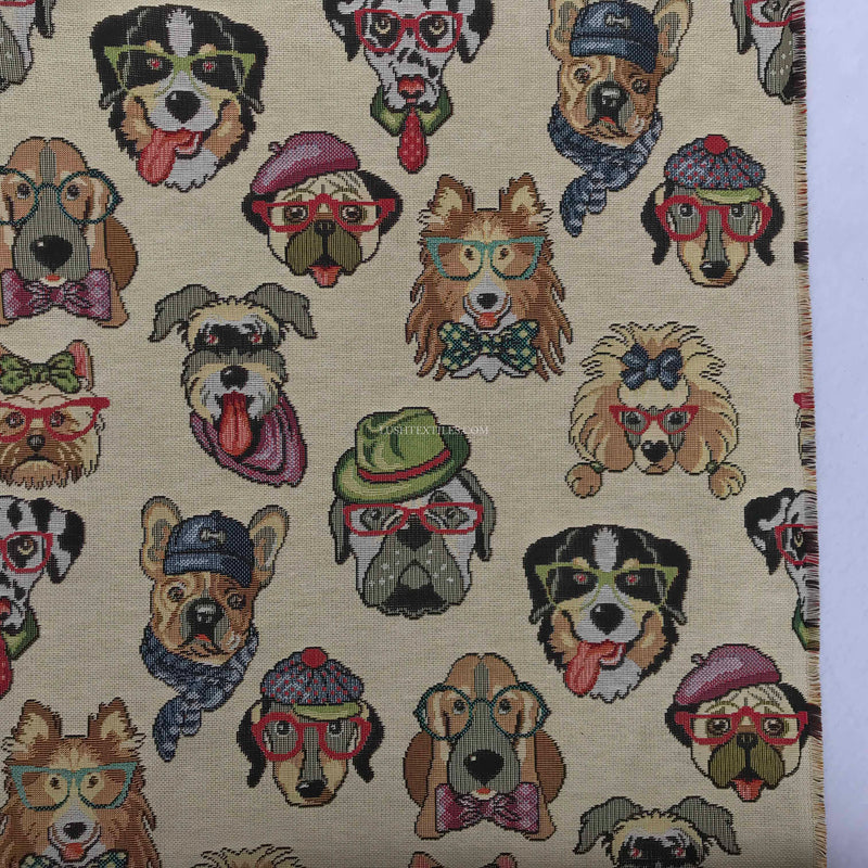 Happy Dogs/Puppies Tapestry Upholstery Fabric 54" Wide