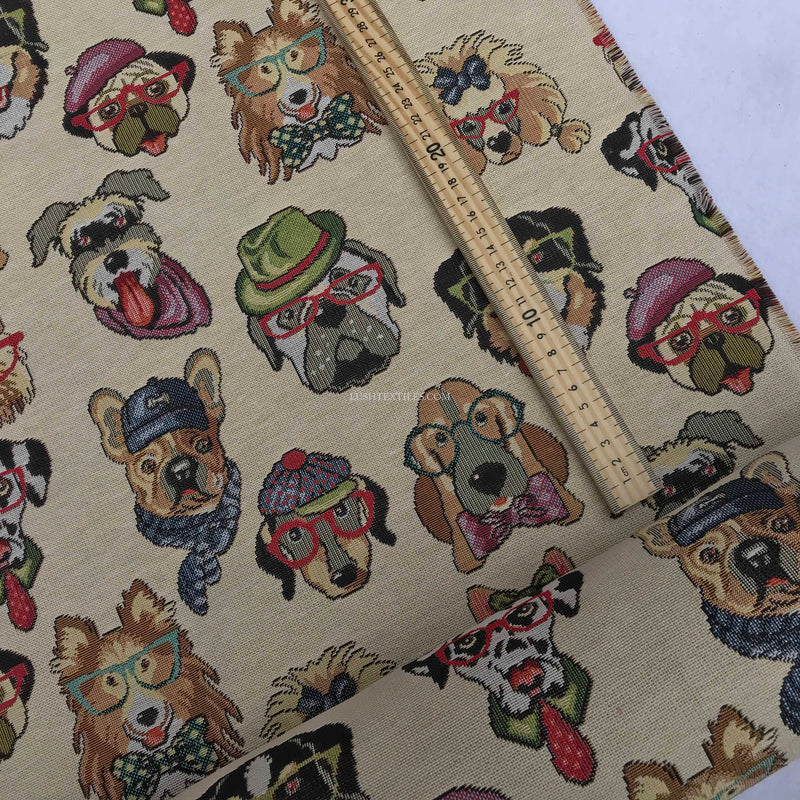 Happy Dogs/Puppies Tapestry Upholstery Fabric 54" Wide