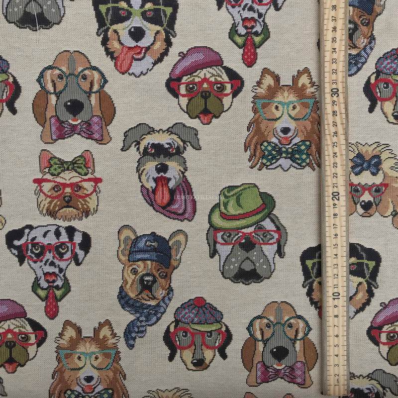 Happy Dogs/Puppies Tapestry Upholstery Fabric 54" Wide