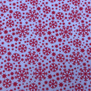 Tissu en polycoton de Noël rouge à imprimé flocons de neige, blanc 