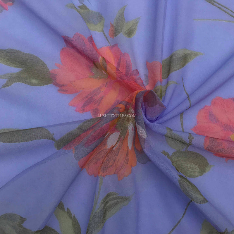 Lilac Floral Printed Muslin Fabric