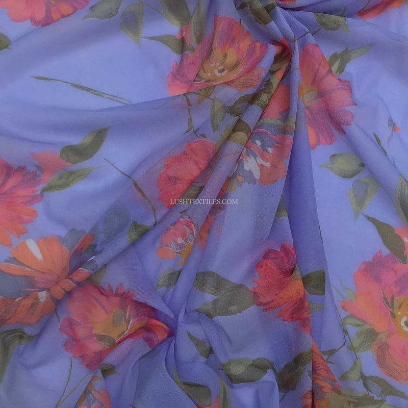 Lilac Floral Printed Muslin Fabric