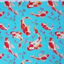 Baumwoll-Popeline mit Koi-Fisch-Druck, Blau