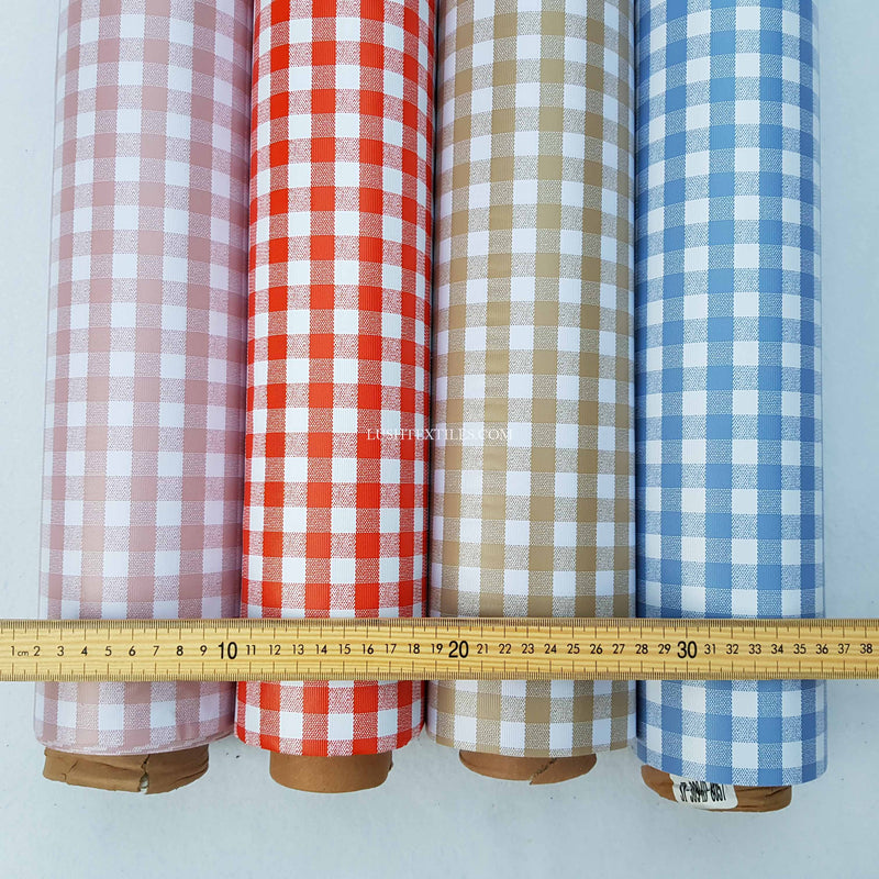Small Gingham Checks PVC Oilcloth Fabric Printed Tablecloth