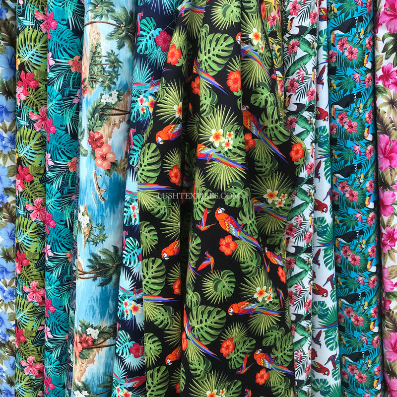 Aloha Hawaiian Print Rose & Hubble Cotton Poplin Dress Fabric