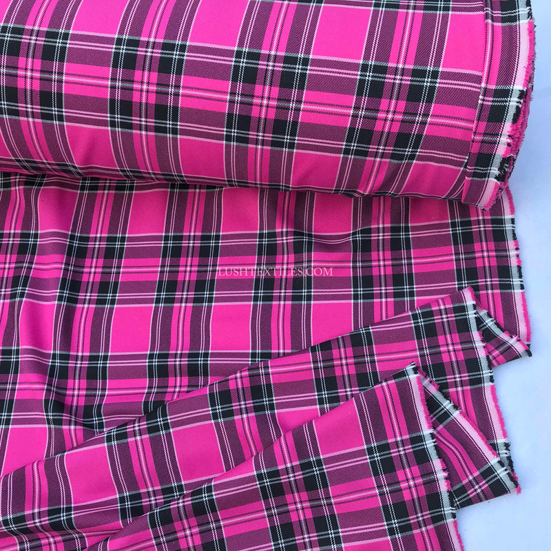 Cerise Pink Watch Tartan Check Poly Viscose Fabric