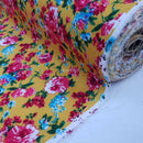 Viscose Roses Floral Fabric, Mustard/Turquoise