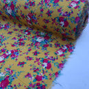 Viscose Roses Floral Fabric, Mustard/Mint