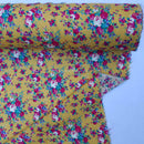 Viscose Roses Floral Fabric, Mustard/Mint