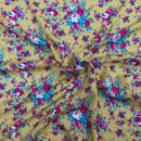 Viscose Roses Floral Fabric, Mustard/Mint
