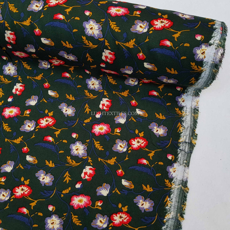 Viscose Elegant Floral Fabric, Bottle Green