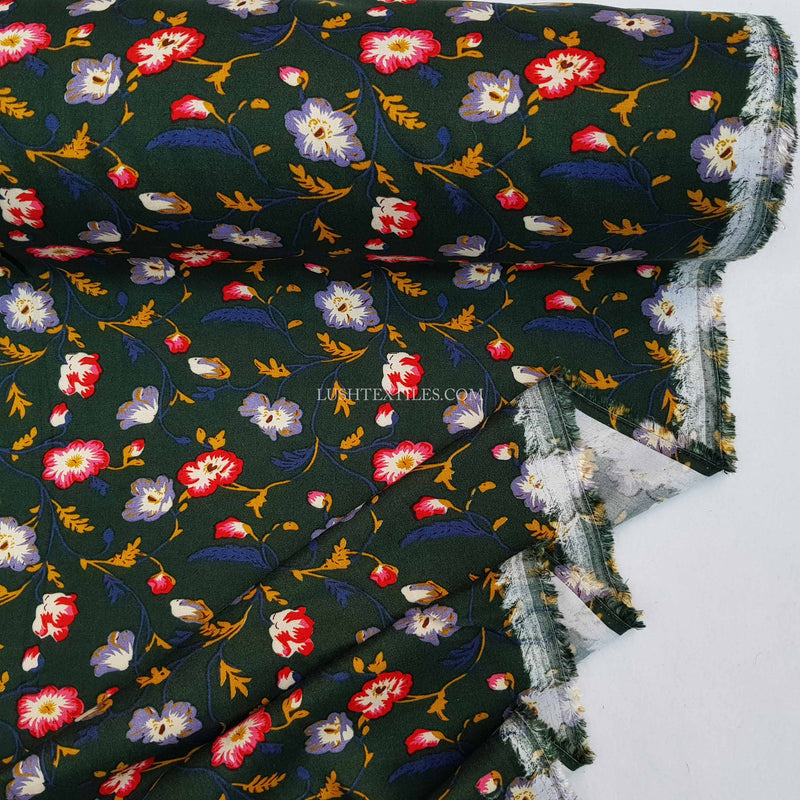 Viscose Elegant Floral Fabric, Bottle Green