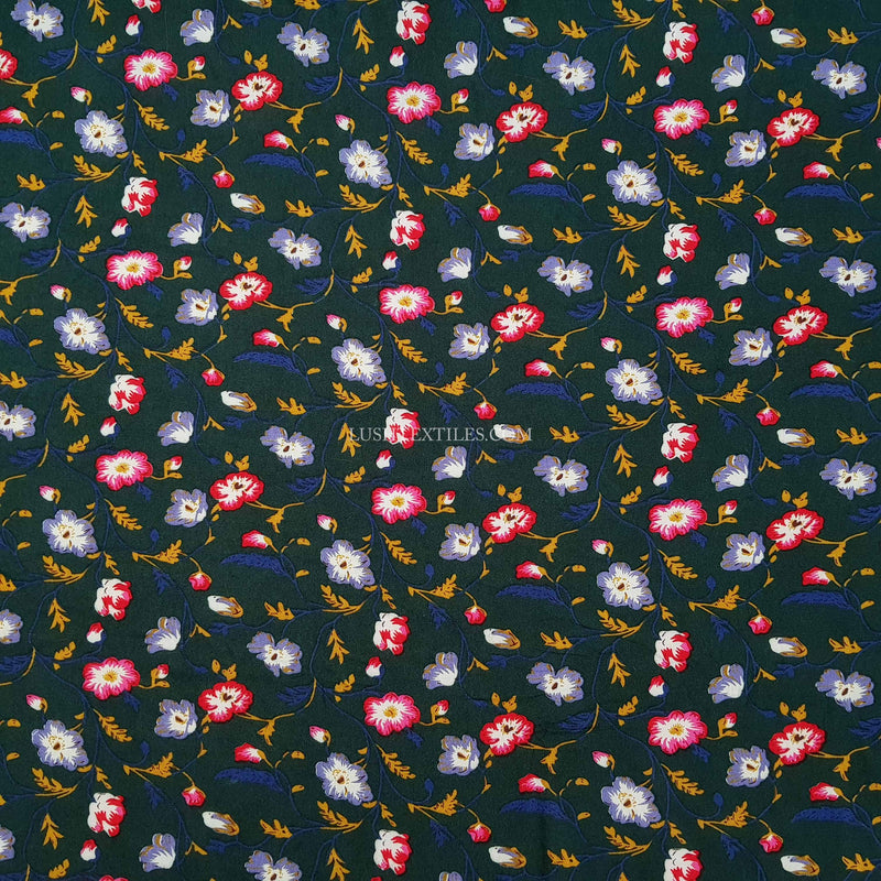 Viscose Elegant Floral Fabric, Bottle Green