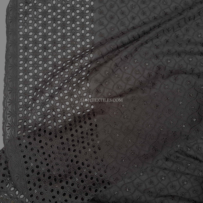 Black Sequin Cotton French Broderie Anglaise Lace Fabric