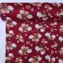 Roses Floral Viscose Fabric, Wine