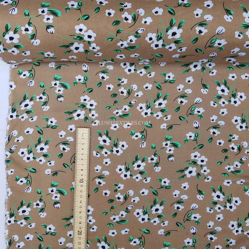Daisy Flowers Viscose Fabric, Rich Taupe