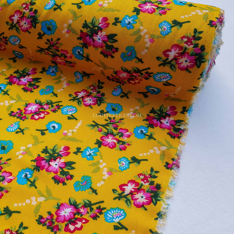 D'Lush Floral Viscose Fabric, Mustard