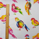 Multicoloured Birds Print Cotton Furnishing Fabric, White
