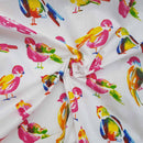 Multicoloured Birds Print Cotton Furnishing Fabric, White