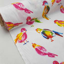 Multicoloured Birds Print Cotton Furnishing Fabric, White