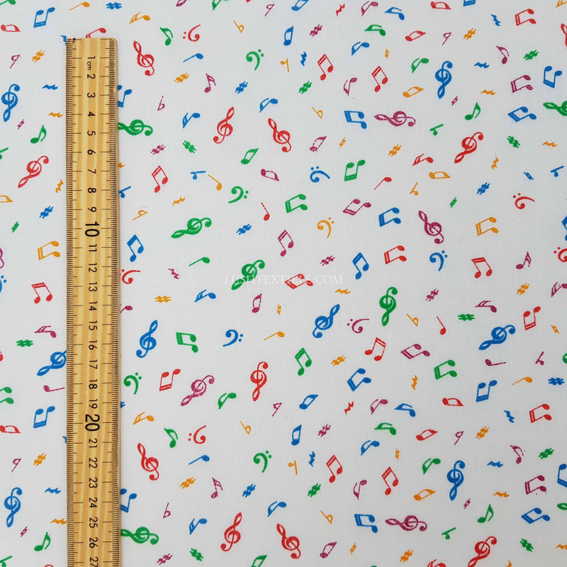 Small Musical Notes Polycotton Fabric Music, White