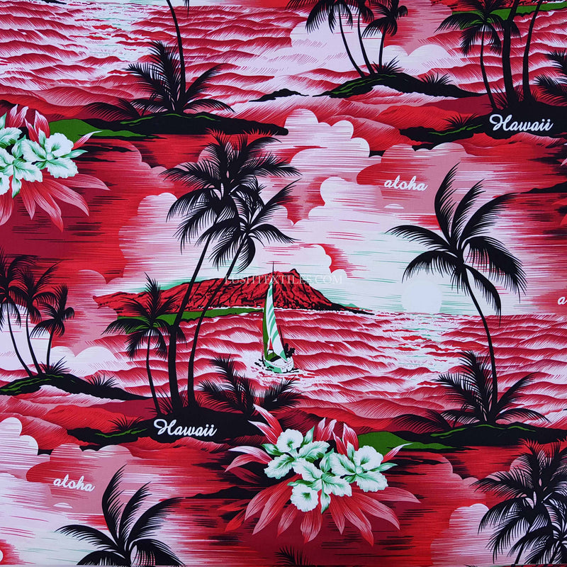 Tissu hawaïen en popeline de coton pour robe, rouge