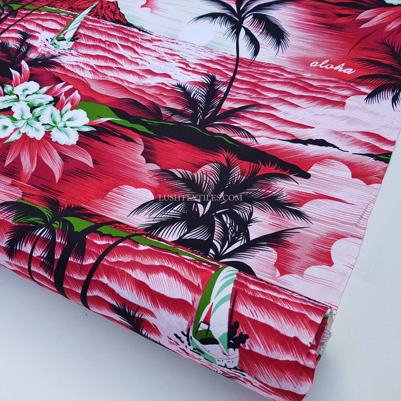 Tissu hawaïen en popeline de coton pour robe, rouge