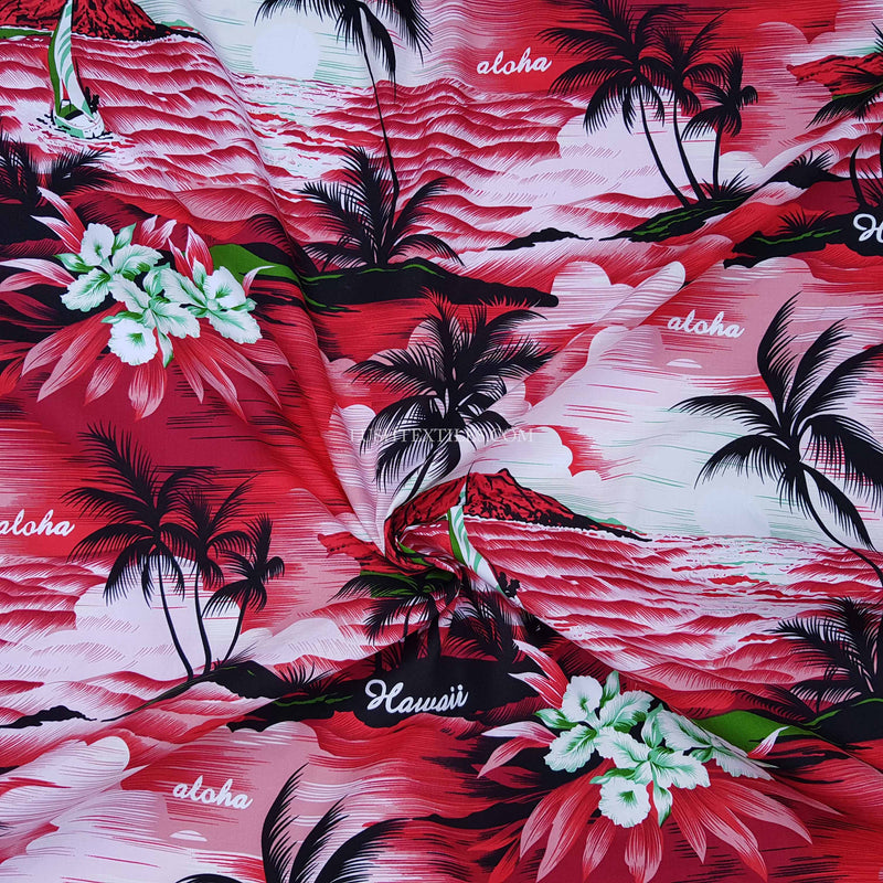 Tissu hawaïen en popeline de coton pour robe, rouge