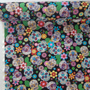 10m Roll Sugar Skulls Tattoo Day Of the Dead Cotton Poplin Fabric, Black