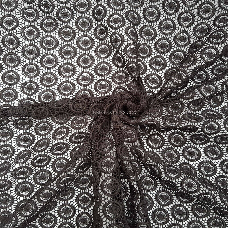 SCHWARZ gefleckte florale Guipure-Spitze aus Baumwolle für Kleider, Brautbesatz, Hochzeitsbluse
