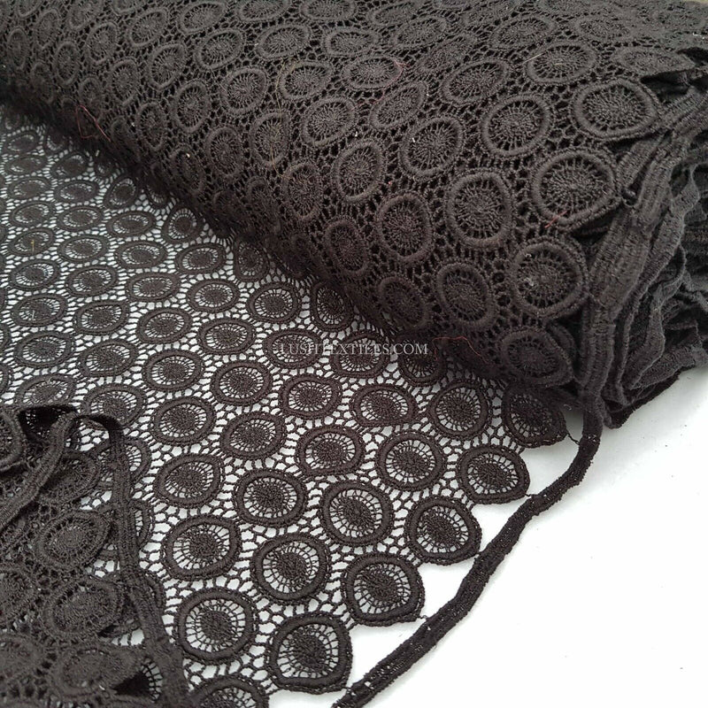 SCHWARZ gefleckte florale Guipure-Spitze aus Baumwolle für Kleider, Brautbesatz, Hochzeitsbluse