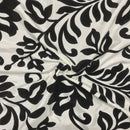 Tissu en taffetas floqué de velours noir Symphony Floral, ivoire