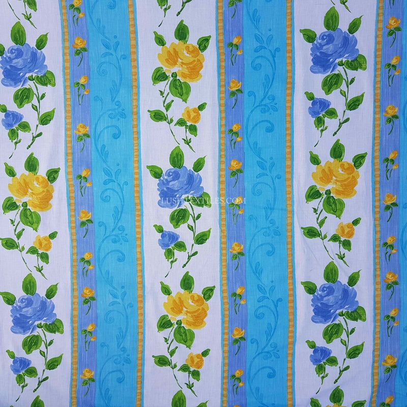 Striped Roses Floral Vintage Cotton Sheeting Fabric, 140cm