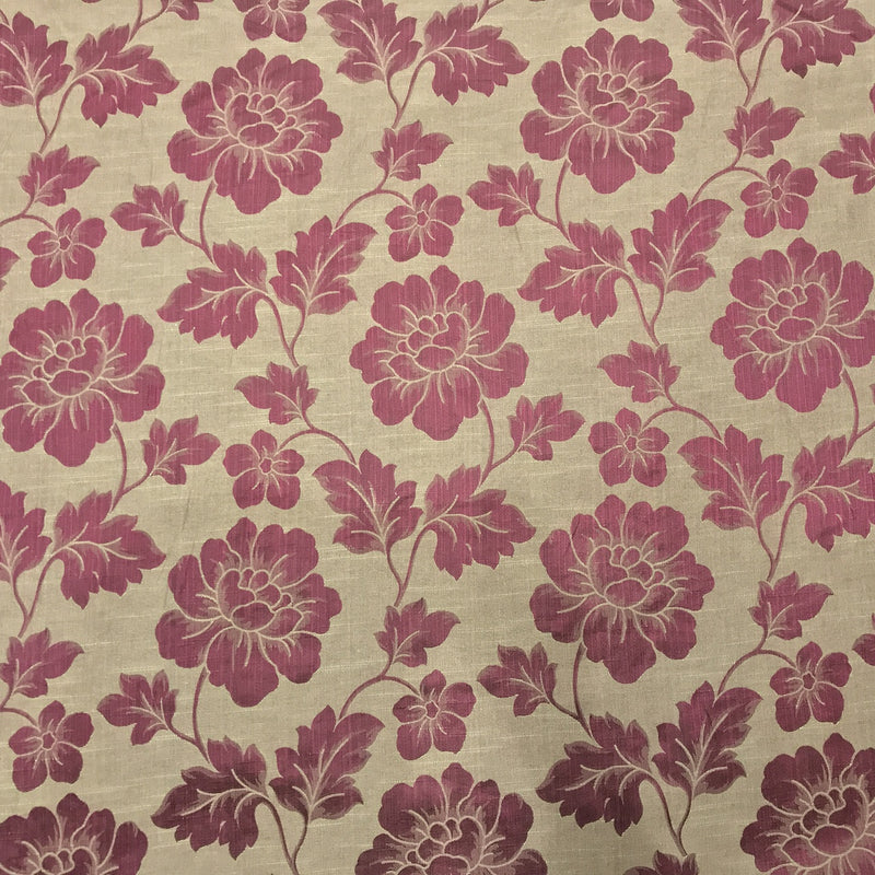 Cerise Pink Flower Upholstery Curtain Brocade Fabric 140cm, Brown
