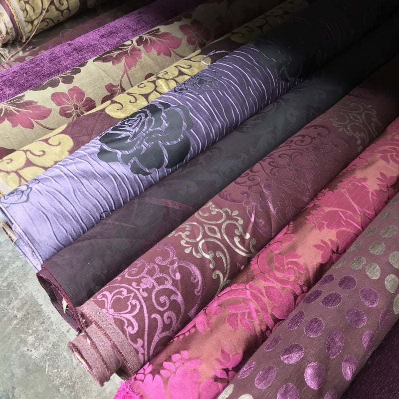 Cerise Pink Flower Upholstery Curtain Brocade Fabric 140cm, Brown