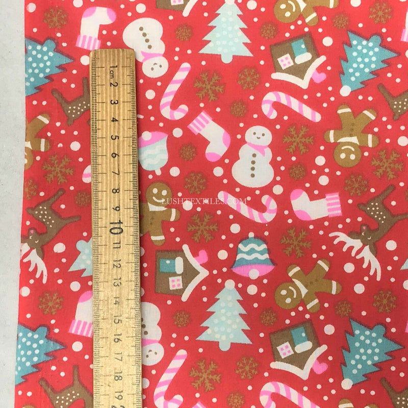 10m Christmas Party Xmas Polycotton Fabric, Red