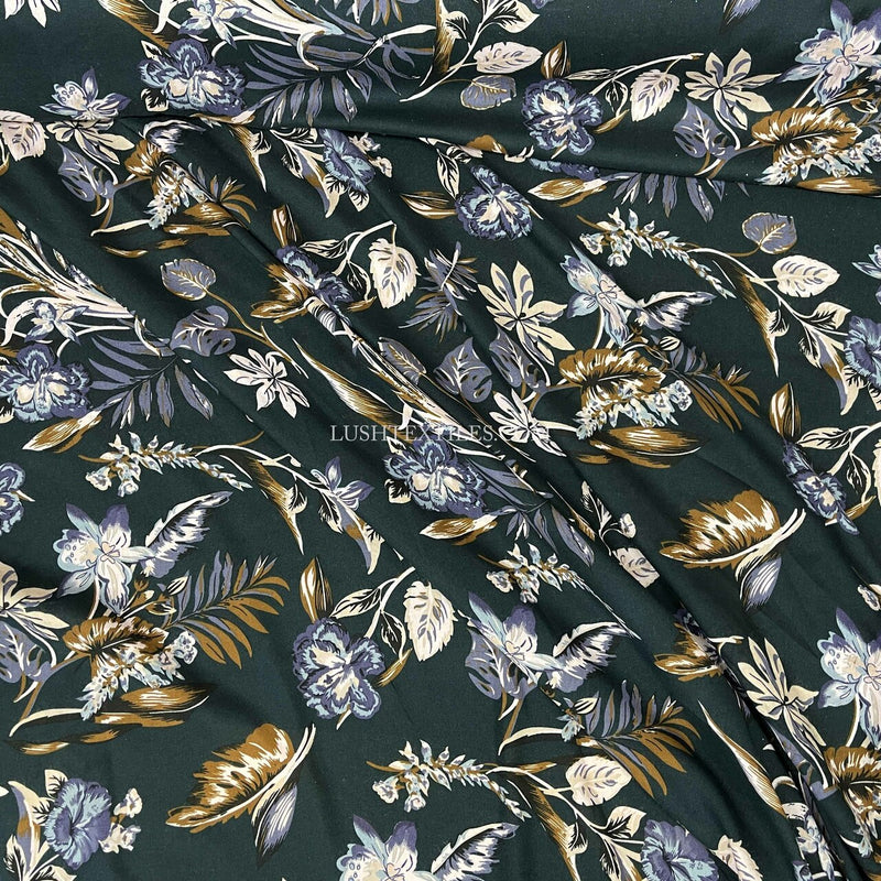 Floral Flowers Printed Viscose Dress Fabric, Navy