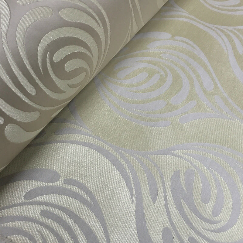 Cream Damask Upholstery Fabric 140cm, Beige