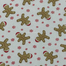 Gingerbread Man & Snowflakes Christmas Polycotton Xmas Fabric 45", White