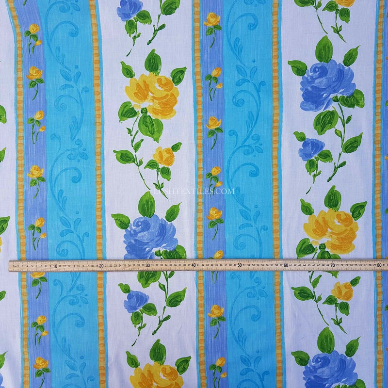 Striped Roses Floral Vintage Cotton Sheeting Fabric, 140cm