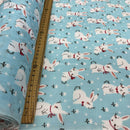 Bunny Rabbits Floral Poly Cotton Craft Fabric, Ciel