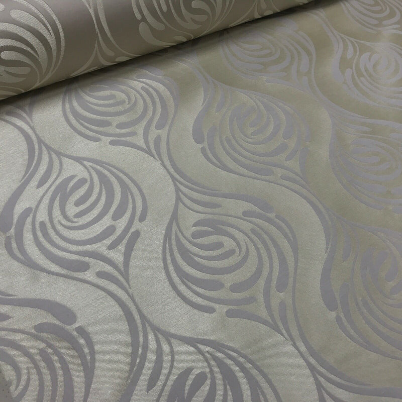 Cream Damask Upholstery Fabric 140cm, Beige