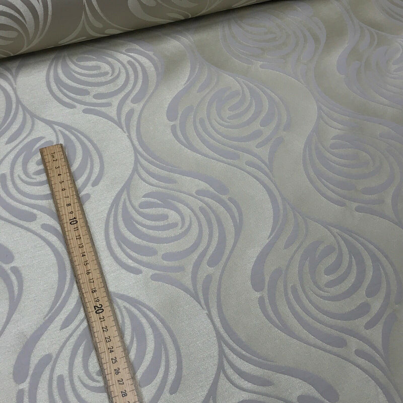 Cream Damask Upholstery Fabric 140cm, Beige