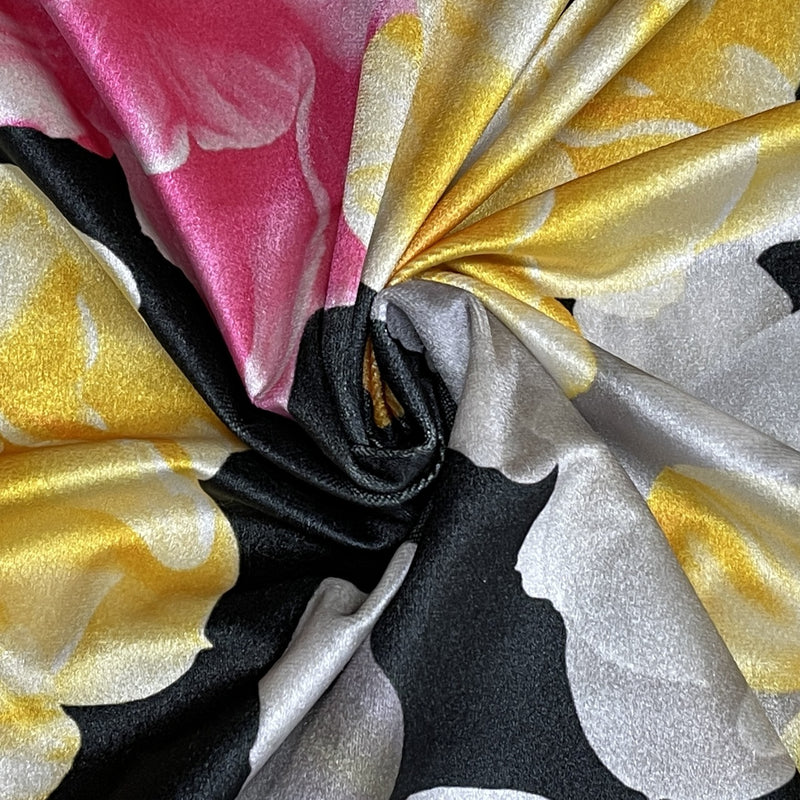 Plüschsamt-Polsterstoff mit Blumenmuster, Schwarz