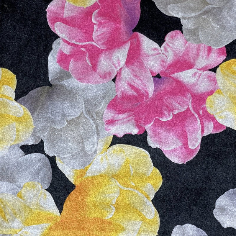 Plüschsamt-Polsterstoff mit Blumenmuster, Schwarz