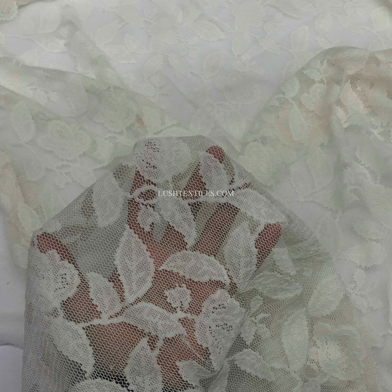 Cream Floral Cotton Stretch Lace Fabric 140cm