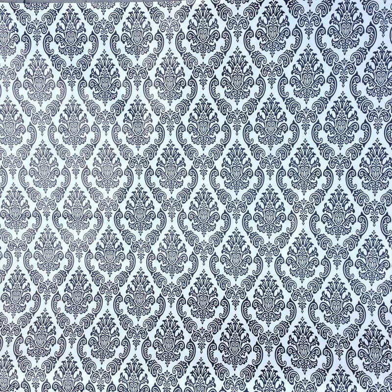 By the Metre Black Damask PVC Printed Tablecloth, White