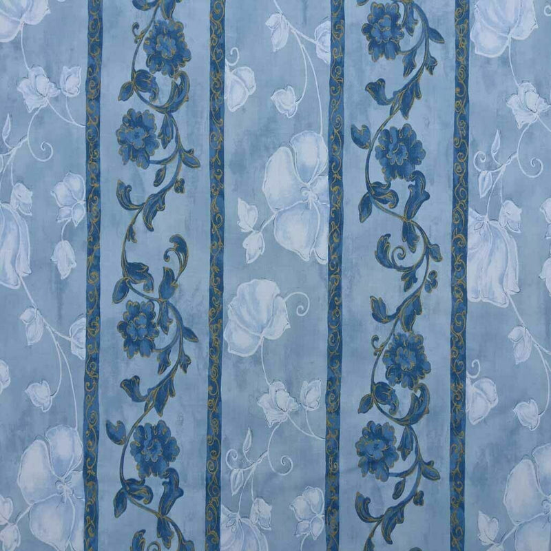 Striped Floral Abstract Cotton Sheeting Vintage Fabric 140cm, Blue