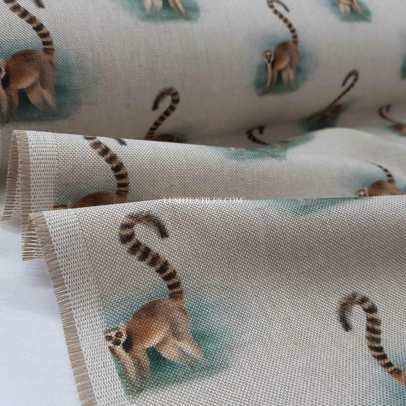 Digitaler Baumwoll-Leinenstoff mit Tiermotiv, Lemuren