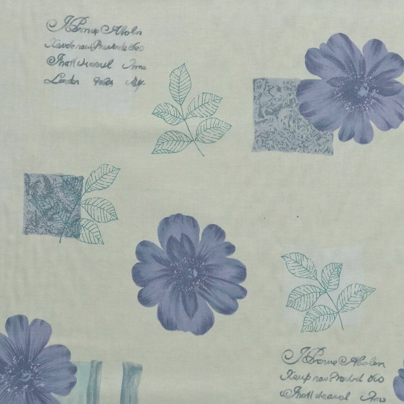 Lilac Floral Flowers Vintage Cotton Curtain Fabric 140cm, Cream